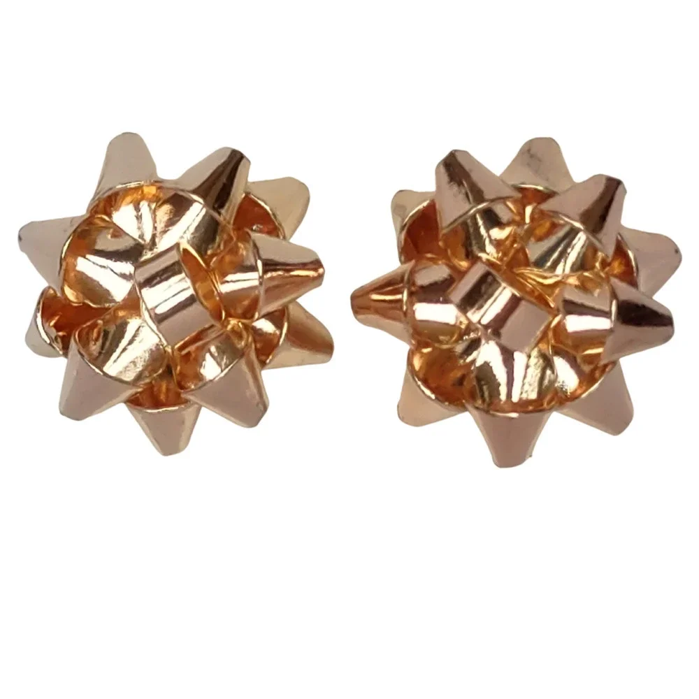 Rose Gold Christmas Bow Earrings Christmas Bow Studs New Shiny Holiday Earrings - Picture 1 of 11